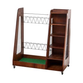 35.5" x 18" x 40" Wooden Golf Bag Organizer with Wheels Stylish Golf Storage Rack Holds 2 Golf Bags, Gray