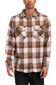 Regular Fit Checker Plaid Flannel Long Sleeve (Color: BROWN MOCHA, size: L)