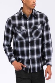 FULL PLAID CHECKERED FLANNEL LONG SLEEVE (Color: BLACK WHITE, size: S)